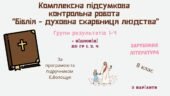 КОМПЛЕКСНА ПІДСУМКОВА КОНТРОЛЬНА РОБОТА (4 групи результатів) із зарубіжної літератури для 8 класу за розділом: “Біблія – духовна скарбниця людства”