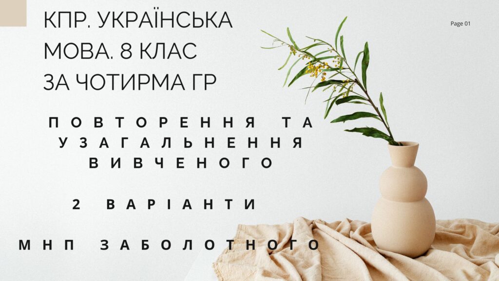 Головне зображення розробки: КПР. 8 клас. Українська мова. “Повторення й узагальнення вивченого в 7 класі” за чотирма ГР; 2 варіанти (МНП Заболотного)