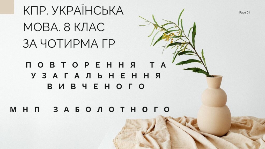 Головне зображення розробки: КПР. 8 клас. Українська мова. “Повторення й узагальнення вивченого в 7 класі” за чотирма ГР (МНП Заболотного)