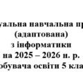 Індивідуальна навчальна програма (адаптована) з інформатики для 5 класу на 2025–2026 навчальний рік