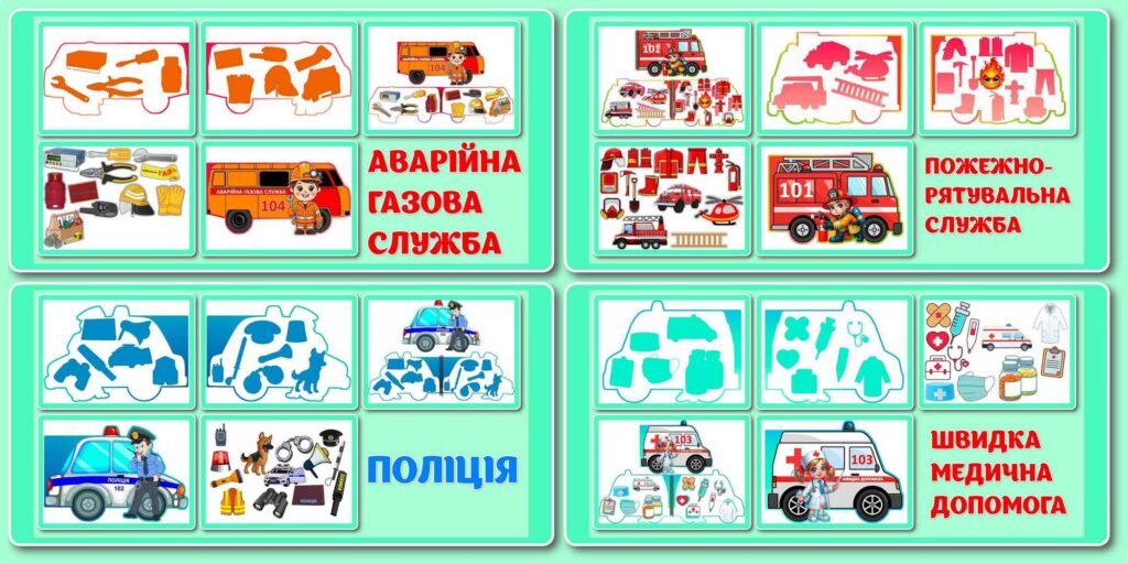 Головне зображення розробки: ! МІНІКНИЖКИ ІНТЕРАКТИВНА ГРА, ШВИДКА ДОПОМОГА. ПОЛІЦІЯ. ПОЖЕЖНІ. АВАРІЙНА ГАЗОВА СЛУЖБА (оформлення куточка безпеки, тіньове лото або липучки)