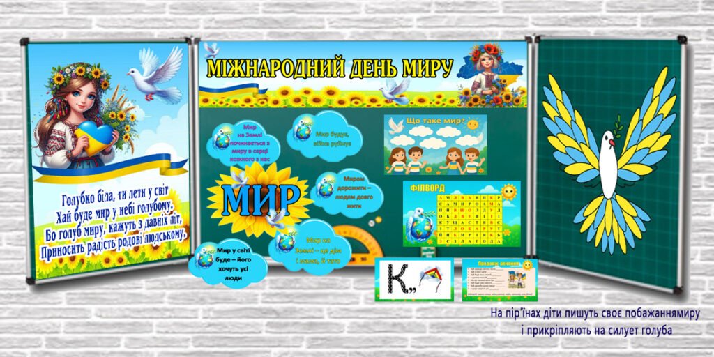 Головне зображення розробки: Матеріали до 21 вересня День Миру 2025 (конспект, презентація, оформлення дошки)