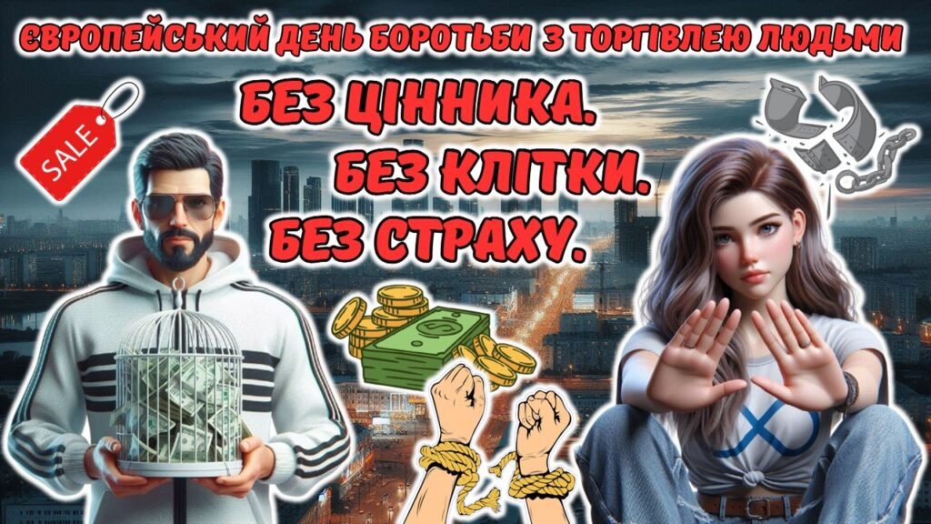 Головне зображення розробки: 18 жовтня – Європейський День боротьби з торгівлею людьми. Сучасна анімована презентація “Без цінника. Без клітки. Без страху”