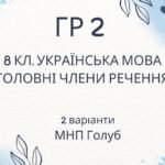 ГР 2. Підсумкова (діагностична) робота 8 клас. Українська мова “Головні члени речення” (МНП Голуб)
