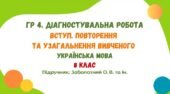 ГР 4. Діагностувальна робота №1. Вступ. Повторення та узагальнення вивченого. Українська мова. 8 клас НУШ (підручник: Заболотний О. В. та ін.)