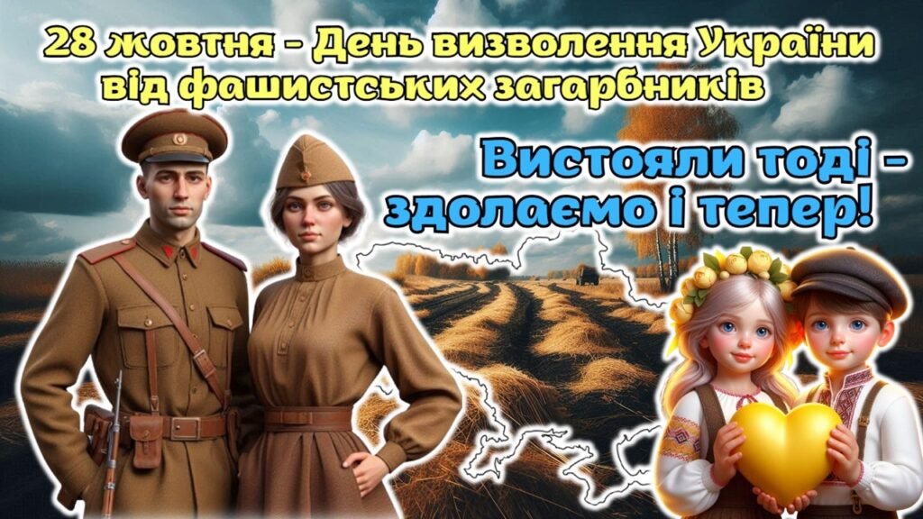 Головне зображення розробки: 28 жовтня – День визволення України від фашистських загарбників. Анімована сучасна презентація “Вистояли тоді – здолаємо і тепер!”