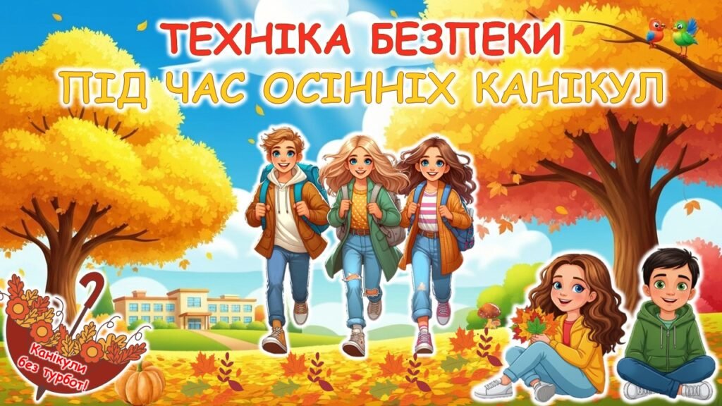 Головне зображення розробки: Техніка безпеки під час осінніх канікул. Цікава, анімована, яскрава презентація.