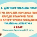 ГР 4. ДР №1. Вступ. Народна обрядова пісня. Народні колискові пісні. Пісні літературного походження. 6 клас (Архипова В.)