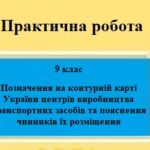 Практична робота №7 з географії для 9 класу на тему “Позначення на контурній карті України центрів виробництва транспортних засобів”