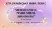 Комплексна ПР. 5 клас. Українська мова “Лексикологія. Групи слів за значенням” За ЧОТИРРМА ГР!!! (МНП Заболотного) 2 варіанти
