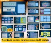 📘 Портфоліо вчителя початкових класів (30 слайдів), у якому систематизовано ключові аспекти педагогічної діяльності.