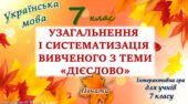 Узагальнення вивченого з теми “Дієслово” (1 частина) 7 клас НУШ