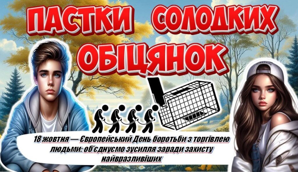 Головне зображення розробки: 18 жовтня — Європейський день боротьби з торгівлею людьми. Презентація+конспект “Пастки солодких обіцянок”