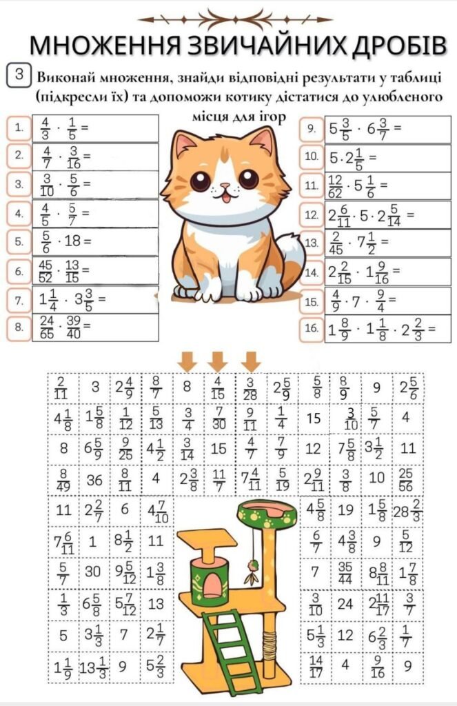 Головне зображення розробки: Дидактичні матеріали для 6 класу математика тема “Множення, ділення звичайних дробів””