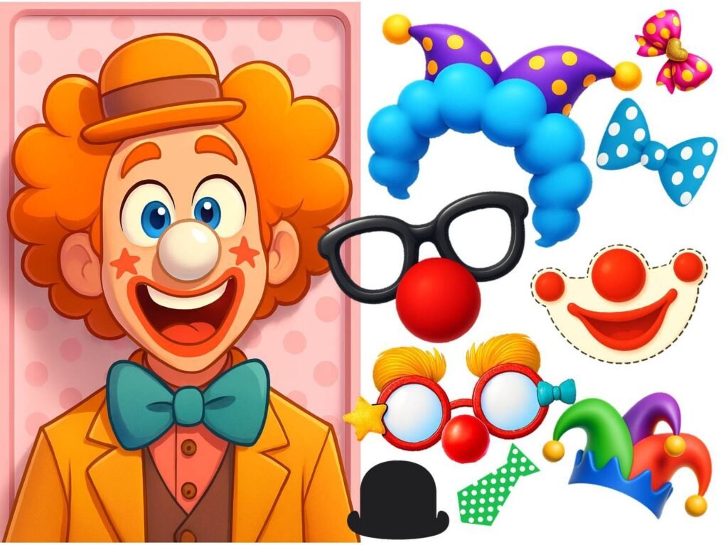 Головне зображення розробки: День клоуна – 5 листопада. Фотобутафорія + мегарозмальовка + аплікація “Збери клоуна” + гра “Наклей носа”