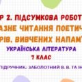 ГР 2. Підсумкова робота. Виразне читання поетичних творів, вивчених напам’ять. Українська література. 7 клас НУШ (підручник: Заболотний В. В. та ін.)