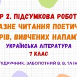 ГР 2. Підсумкова робота. Виразне читання поетичних творів, вивчених напам’ять. Українська література. 7 клас НУШ (підручник: Заболотний В. В. та ін.)