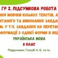 ГР 2. Підсумкова робота. Читання мовчки кількох текстів, аналіз прочитаного та виконання завдань за змістом. Українська мова. 8 клас (Голуб Н. Б.)