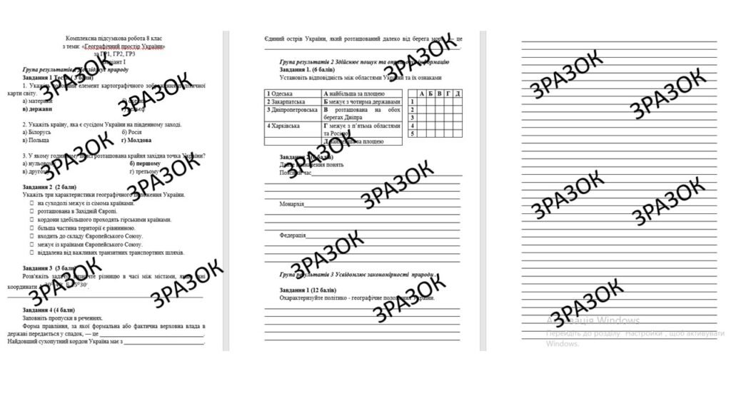 Головне зображення розробки: Комплексна підсумкова робота 8 клас Кобернік з теми: «Географічний простір України» за ГР