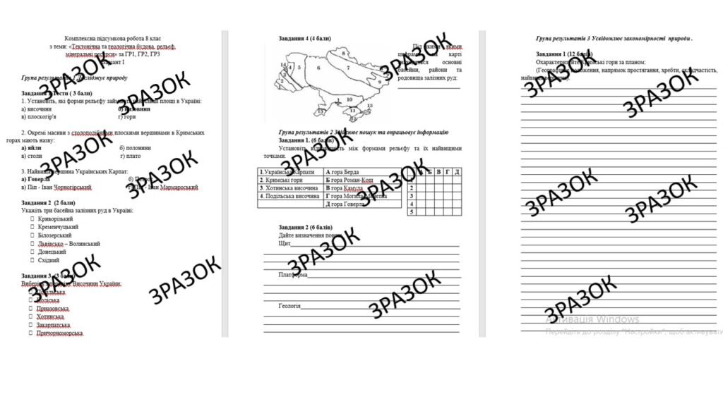 Головне зображення розробки: Комплексна підсумкова робота 8 клас Запотоцький з теми: «Тектонічна та геологічна будова, рельєф, мінеральні ресурси» за ГР