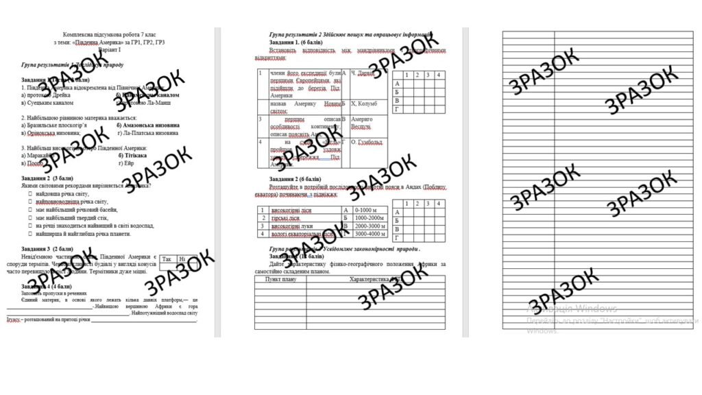 Головне зображення розробки: Комплексна підсумкова робота 7 клас Кобернік з теми: «Південна Америка» за ГР