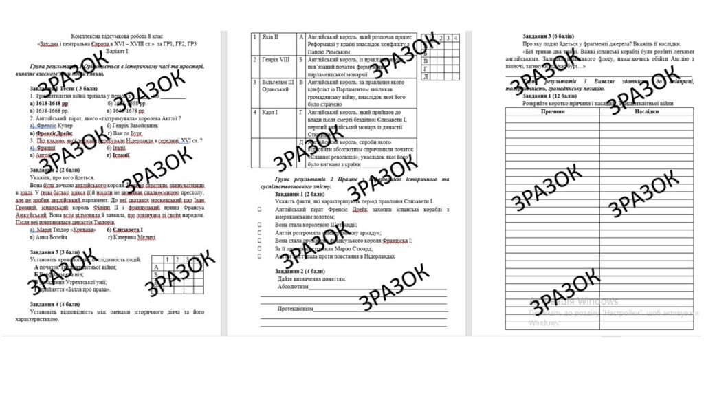 Головне зображення розробки: Комплексна підсумкова робота 8 клас Васильків «Західна і центральна Європа в XVI – XVIII ст.» за ГР