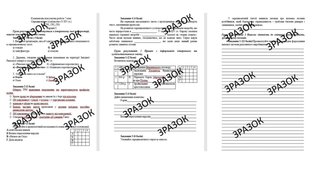 Головне зображення розробки: Комплексна підсумкова робота 7 клас Щупак Середньовічне суспільство (V-XV ст.) за ГР