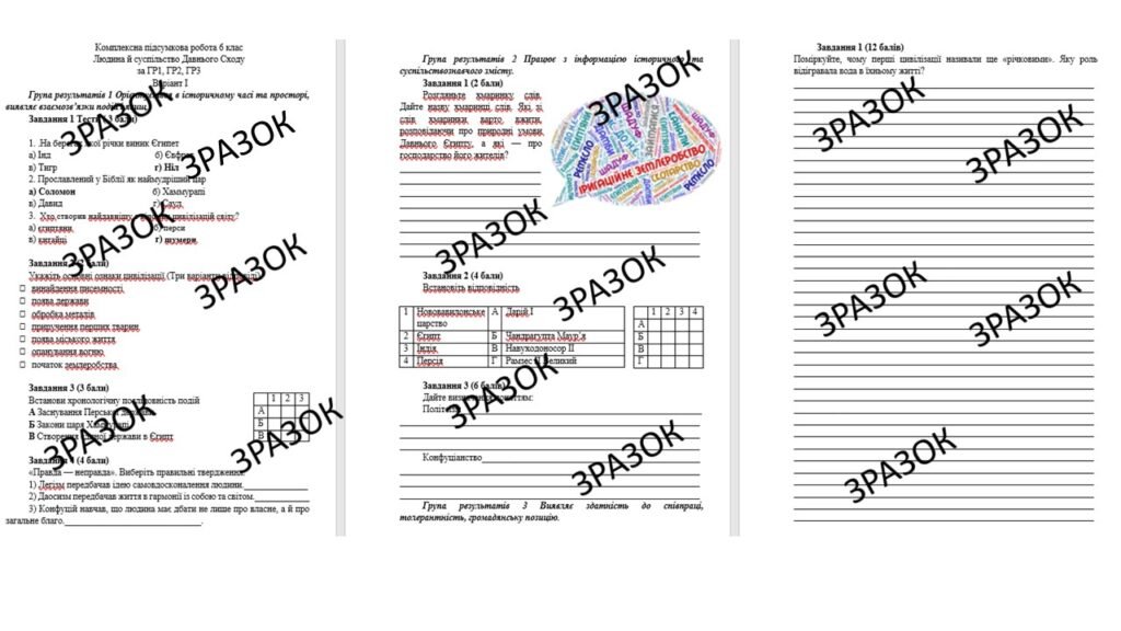 Головне зображення розробки: Комплексна підсумкова робота 6 клас Пометун Людина й суспільство Давнього Сходу за ГР