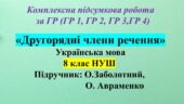 КПР з теми: «Другорядні члени речення» 8 клас НУШ ГР 1, ГР 2, ГР 3, ГР 4 (МНП О. Заболотний)