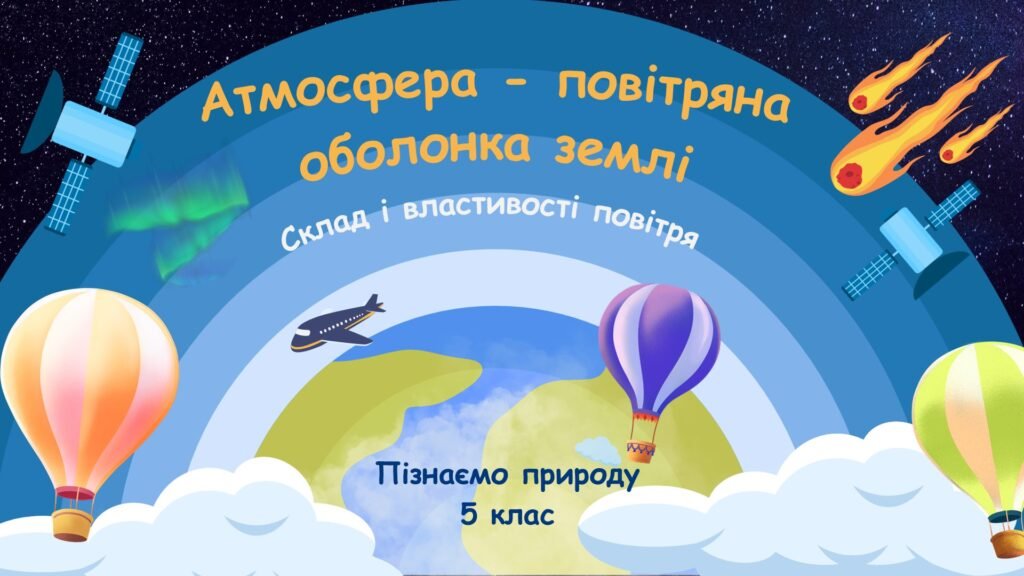 Головне зображення розробки: Презентація. Атмосфера – повітряна оболонка Землі. Склад і властивості повітря. + Практична робота. Шари Земної атмосфери.