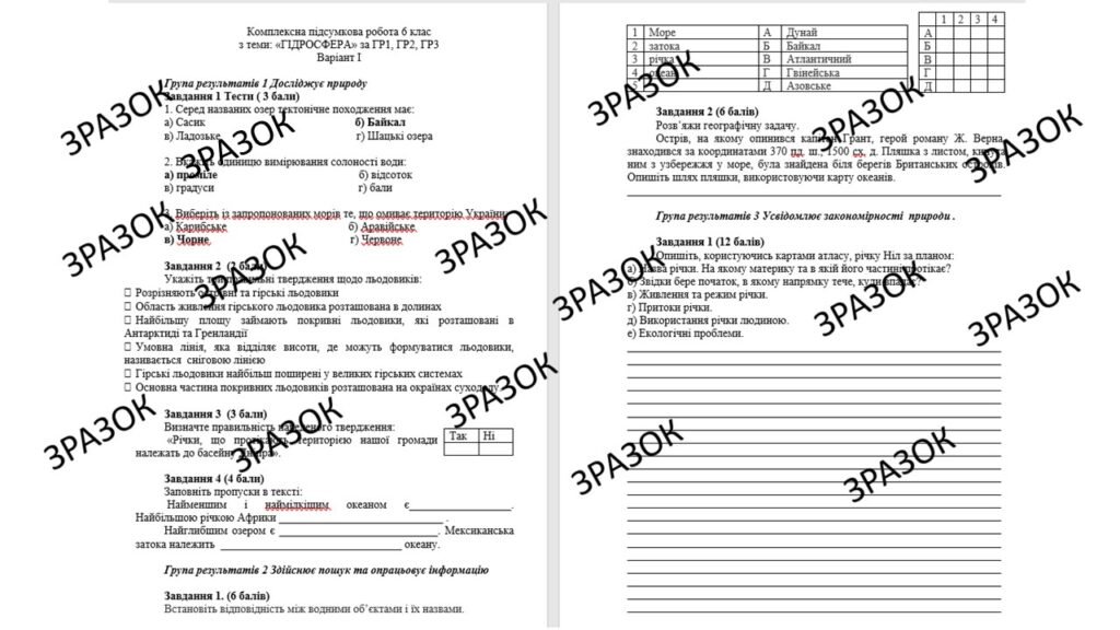 Головне зображення розробки: Комплексна підсумкова робота 6 клас Запотоцький з теми: «ГІДРОСФЕРА» за ГР