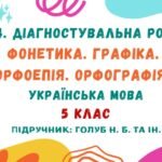 ГР 4. Діагностувальна робота №3. Фонетика. Графіка. Орфоепія. Орфографія . Українська мова. 5 клас НУШ (підручник: Голуб Н. Б. та ін.)