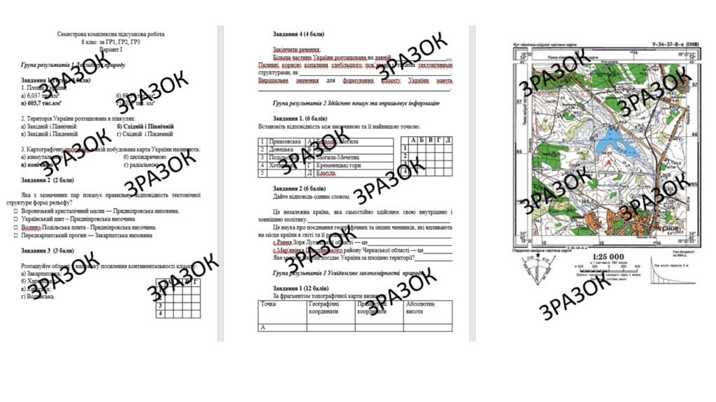 Головне зображення розробки: Комплексна підсумкова робота з географії за І семестр 8 клас за ГР