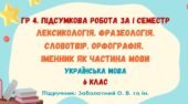 ГР 4. Підсумкова робота за І семестр. Українська мова. 6 клас НУШ (підручник: Заболотний О. В. та ін.)