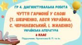 ГР 4. Діагностувальна робота №2. Чуття гармонії у слові. Українська література. 6 клас НУШ (підручник: Архипова В. П. та ін.)