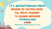 ГР 4. Діагностувальна робота №4. Іменник як частина мови. Рід, число, відмінки та відміни іменників. Українська мова. 6 клас НУШ (Заболотний О. В.)