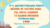 ГР 4. Діагностувальна робота №4. Іменник як частина мови. Рід, число, відмінки та відміни іменників. Українська мова. 6 клас НУШ (Авраменко О. М.)