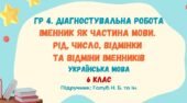 ГР 4. Діагностувальна робота №3. Іменник як частина мови. Рід, число, відмінки та відміни іменників. Українська мова. 6 клас НУШ (Голуб Н. Б.)