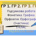 ГР 1. ГР 2. ГР 3. ГР4(2 варіанти + відповіді).Підсумкова робота. Фонетика. Графіка. Орфоепія. Орфографія” (І частина) (5 кл.)Українська мова