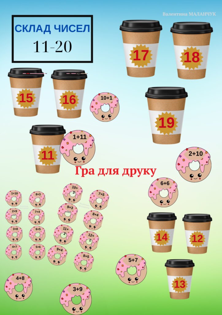Головне зображення розробки: Гра для друку “Веселе чаювання” (склад чисел 11-20). Для учнів 2 класу.