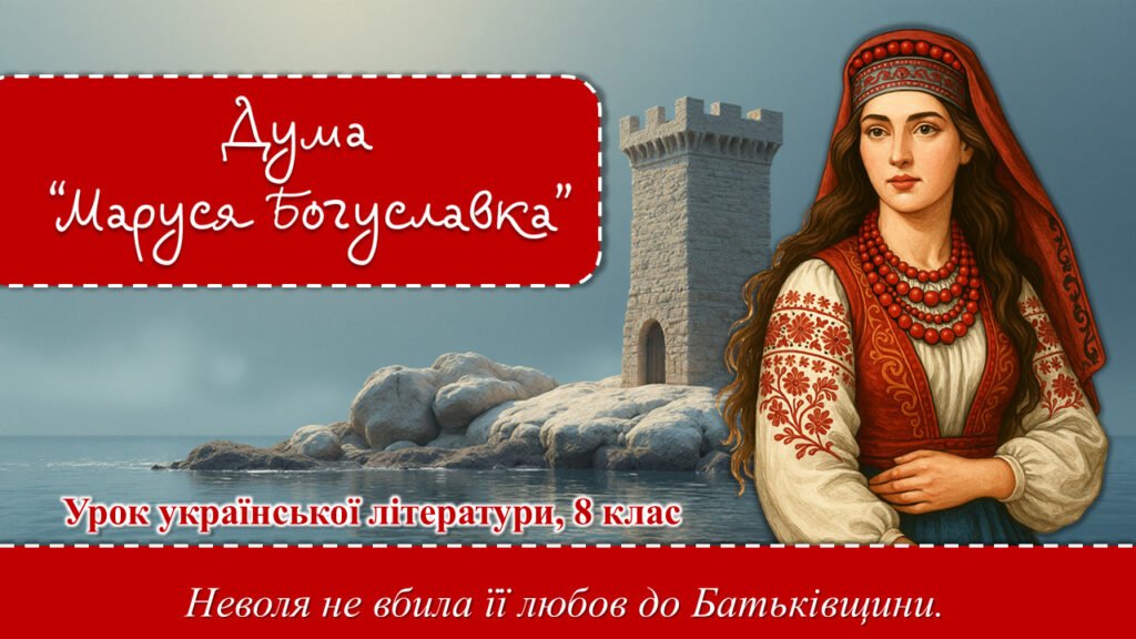 Головне зображення розробки: Презентація “”Дума про Марусю Богуславку”. Історична основа твору. Тема жіночої долі. Образ Марусі Богуславки”