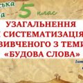 Узагальнення вивченого з теми “Будова слова” 5 клас НУШ 6 клас НУШ