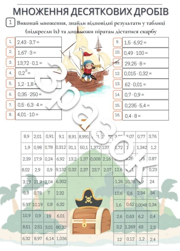 Головне зображення розробки: Дидактичний матеріал для учнів 5 класу з математики на тему: “Множення і ділення десяткових дробів”