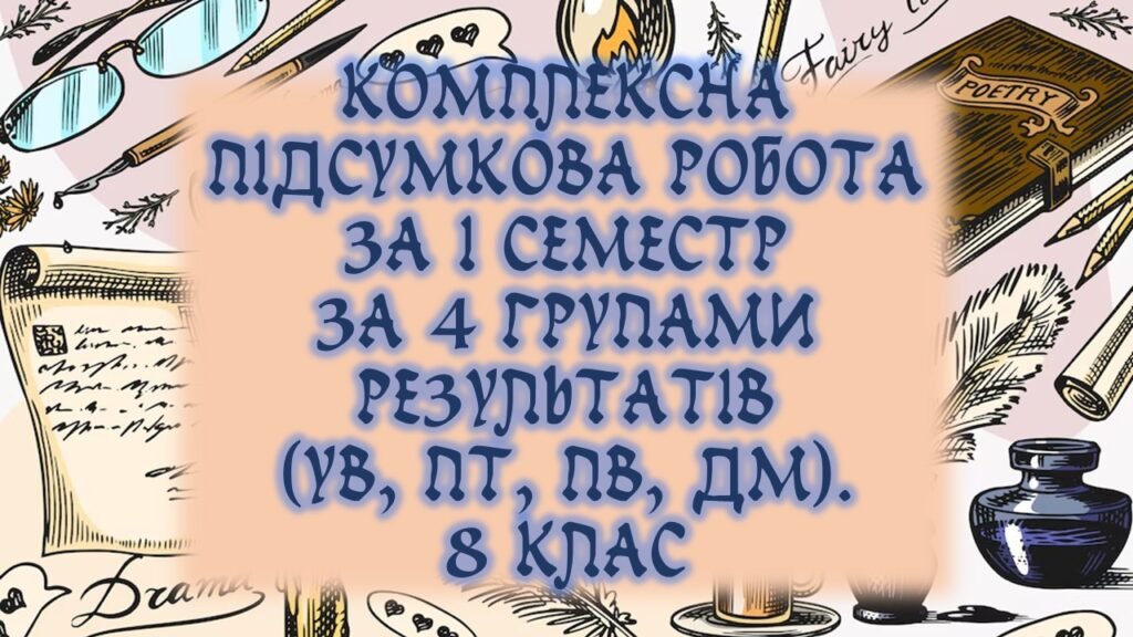 Головне зображення розробки: Комплексна підсумкова робота для 8 класу за 4 групами результатів (УВ, ПТ, ПВ, ДМ) за І семестр, з відповідями