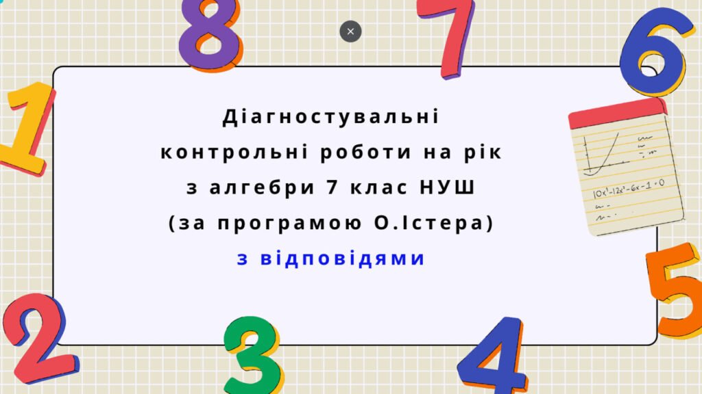 Головне зображення розробки: Діагностувальні контрольні роботи з алгебри, з групами результатів. 7 клас (О.Істер) з відповідями