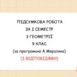 Підсумкова контрольна за І семестр з геометрії 9 клас, з відповідями. За підручником А.Мерзляка