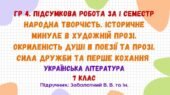 ГР 4. Підсумкова робота за І семестр. Українська література. 7 клас НУШ (підручник: Заболотний В. В. та ін.)