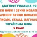 ГР 4. Діагностувальна робота №4. Звуки мови і звуки мовлення. Позначення звуків мовлення на письмі. Склад. Наголос. 5 клас НУШ (Заболотний О. В.)
