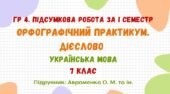 ГР 4. Підсумкова робота за І семестр. Орфографічний практикум. Дієслово. Українська мова. 7 клас НУШ (підручник: Авраменко О. М. та ін.)
