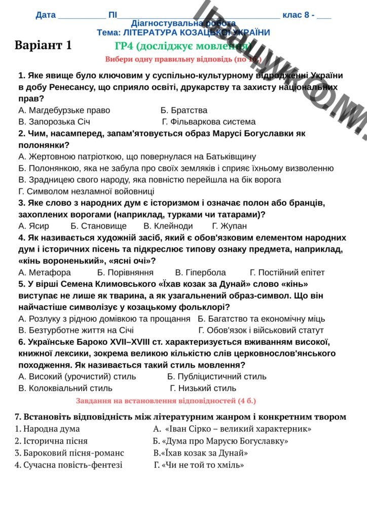 Головне зображення розробки: Підсумкова робота за темою “Література козацької України” (ГР4)